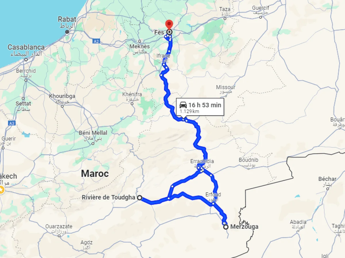 Map of the 3 day trip from Fes
